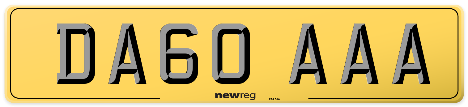 DA60 AAA Rear Number Plate