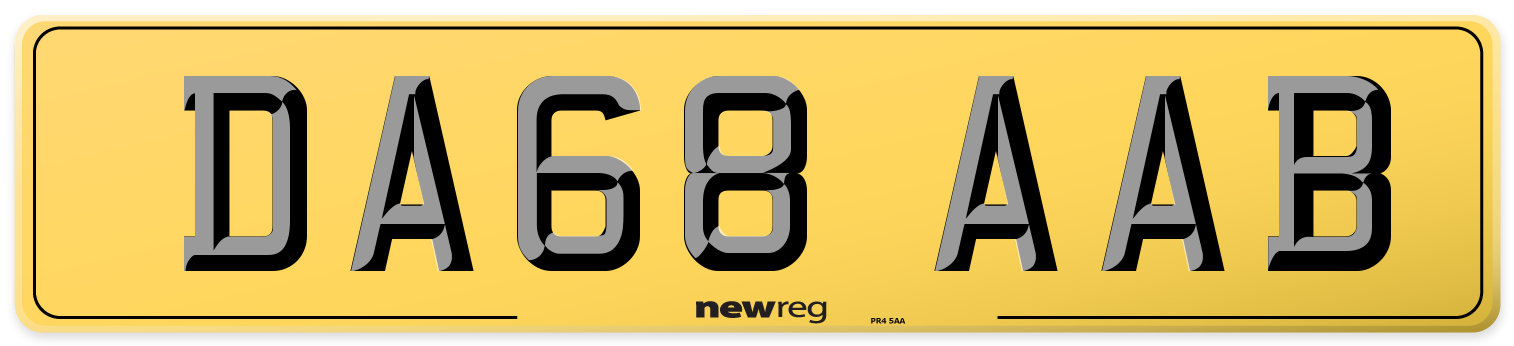 DA68 AAB Rear Number Plate
