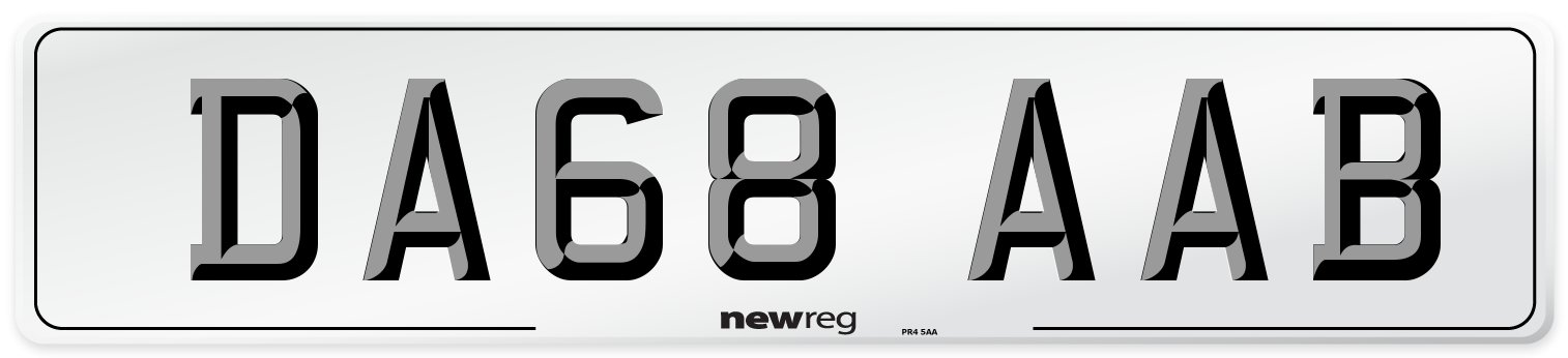 DA68 AAB Front Number Plate