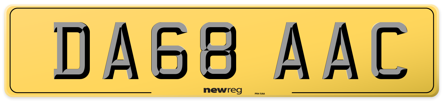 DA68 AAC Rear Number Plate