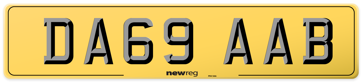 DA69 AAB Rear Number Plate