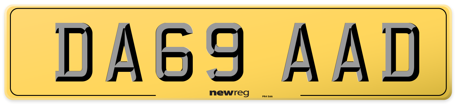 DA69 AAD Rear Number Plate