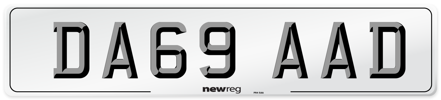 DA69 AAD Front Number Plate