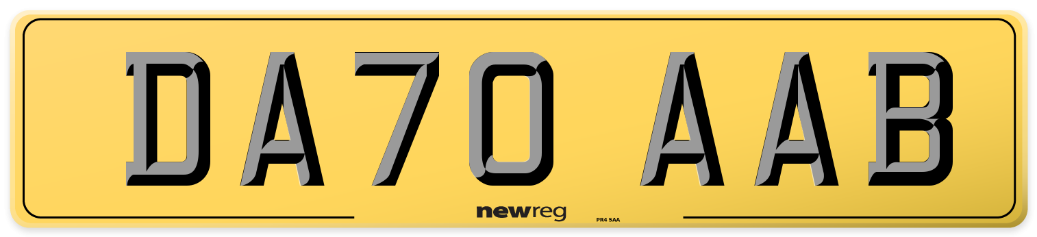 DA70 AAB Rear Number Plate