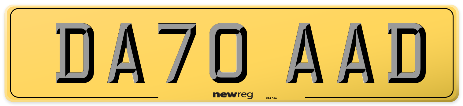 DA70 AAD Rear Number Plate