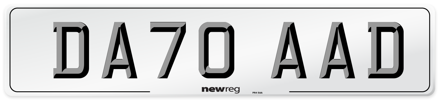 DA70 AAD Front Number Plate