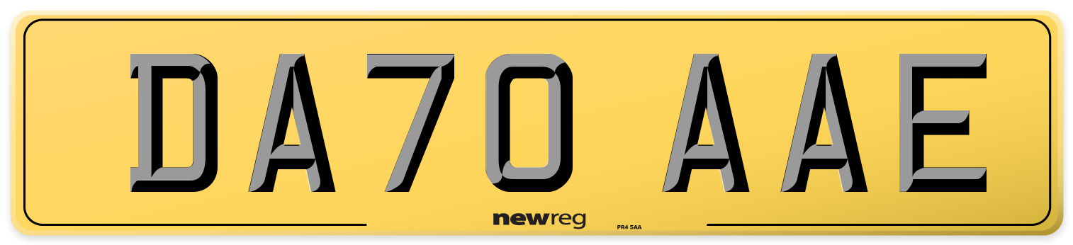 DA70 AAE Rear Number Plate