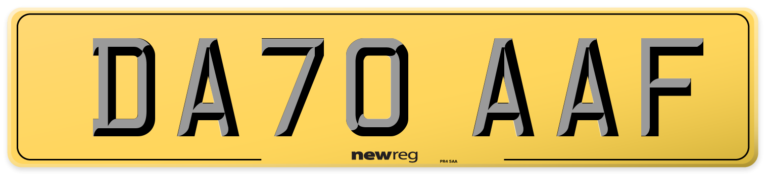 DA70 AAF Rear Number Plate