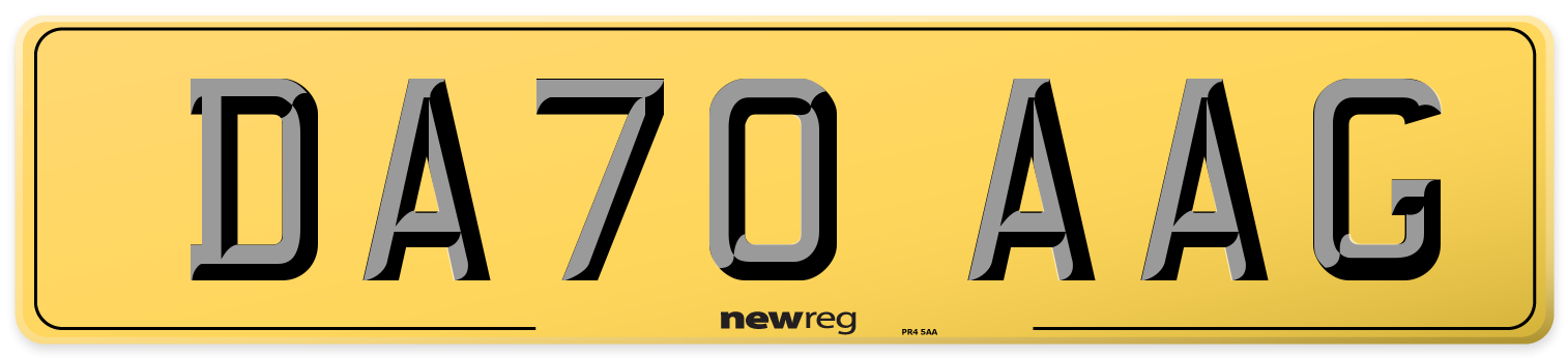 DA70 AAG Rear Number Plate