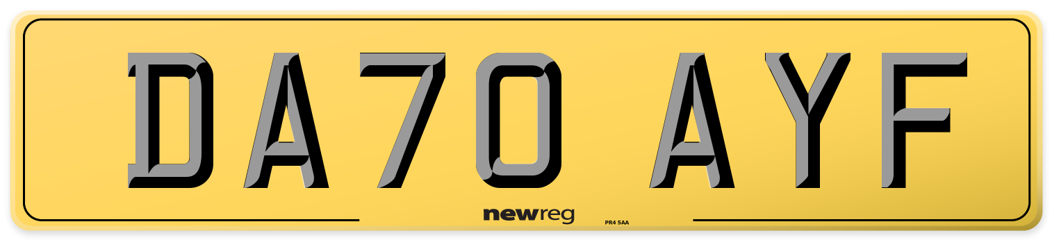 DA70 AYF Rear Number Plate