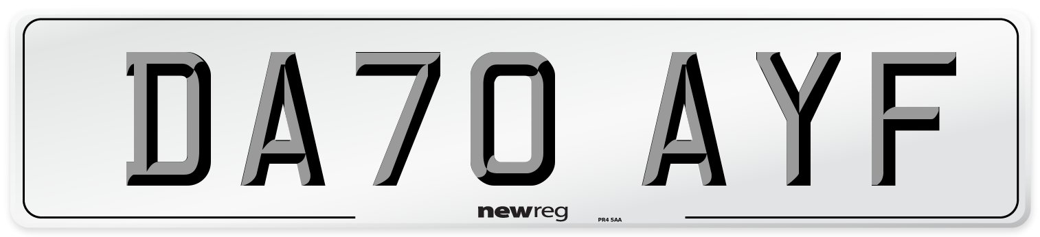 DA70 AYF Front Number Plate