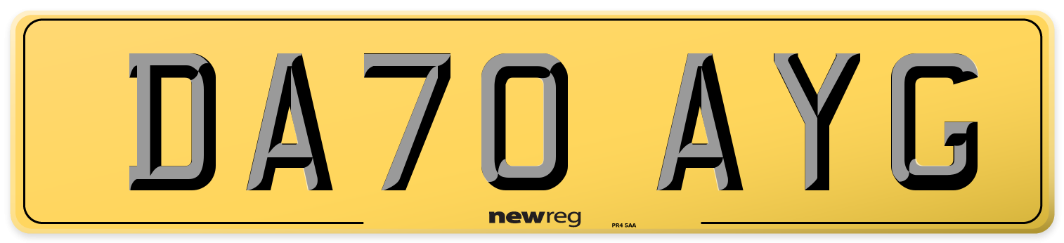 DA70 AYG Rear Number Plate