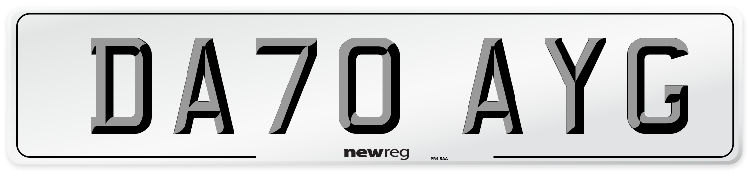 DA70 AYG Front Number Plate