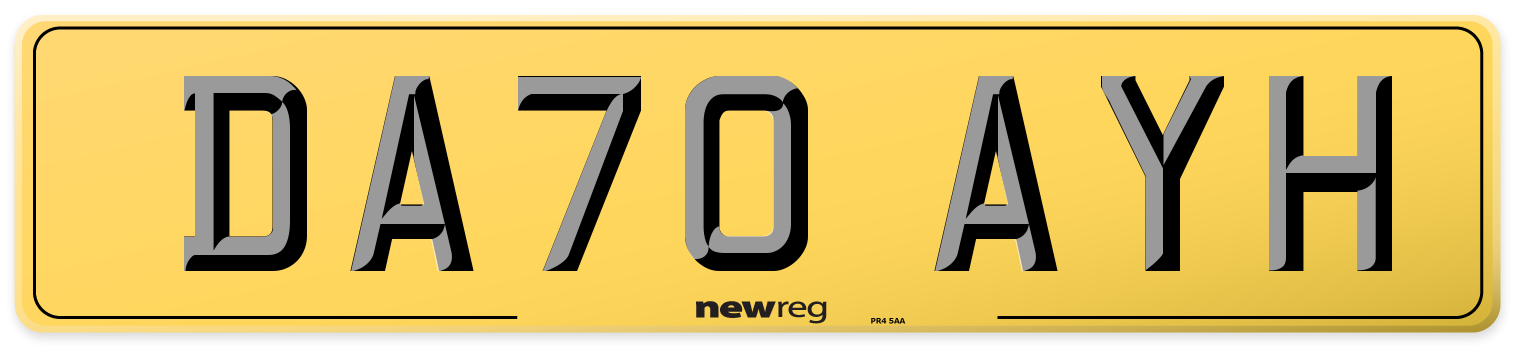 DA70 AYH Rear Number Plate