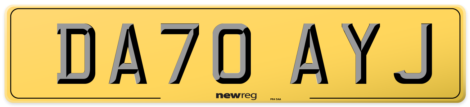 DA70 AYJ Rear Number Plate