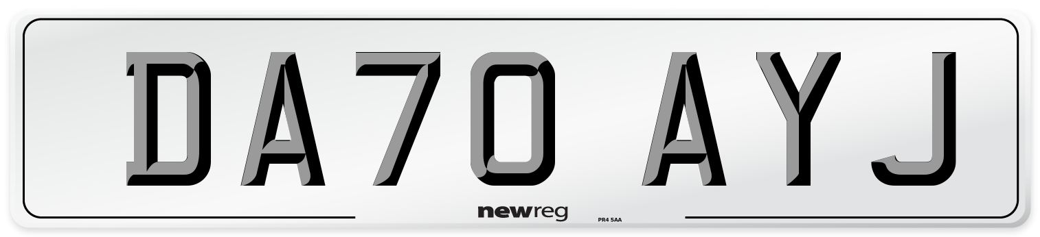 DA70 AYJ Front Number Plate