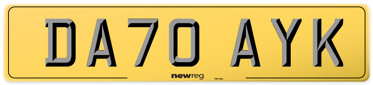 DA70 AYK Rear Number Plate