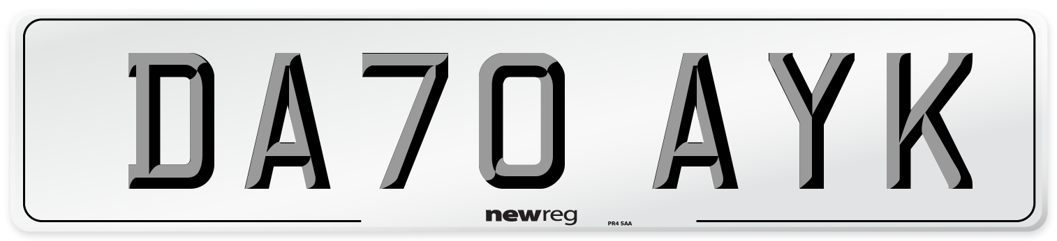 DA70 AYK Front Number Plate