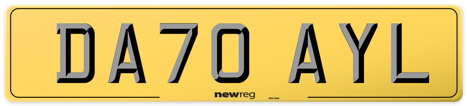 DA70 AYL Rear Number Plate
