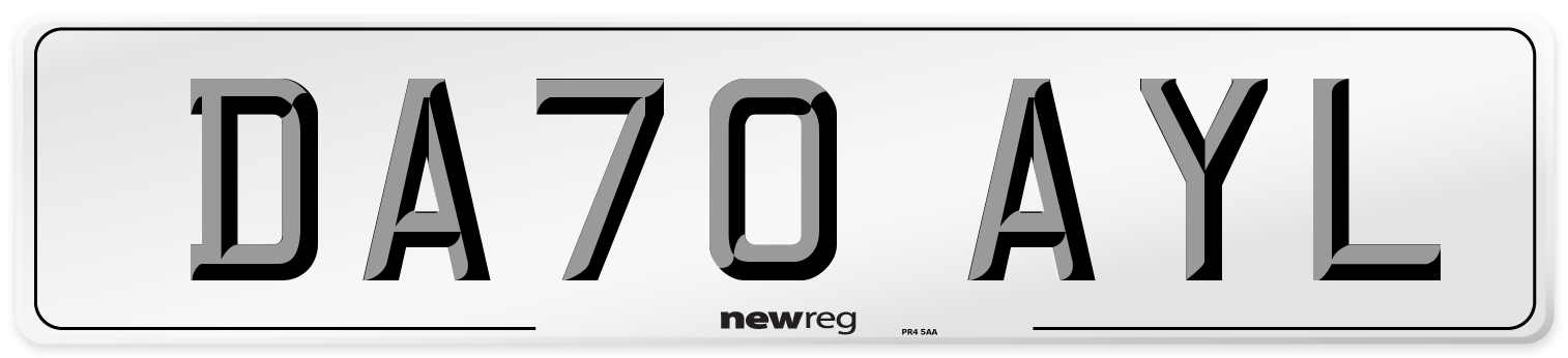 DA70 AYL Front Number Plate