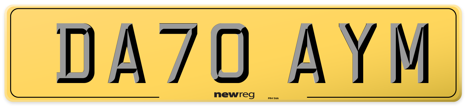 DA70 AYM Rear Number Plate