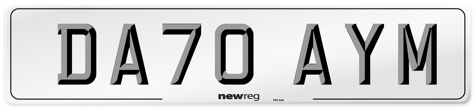 DA70 AYM Front Number Plate