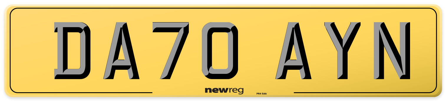 DA70 AYN Rear Number Plate