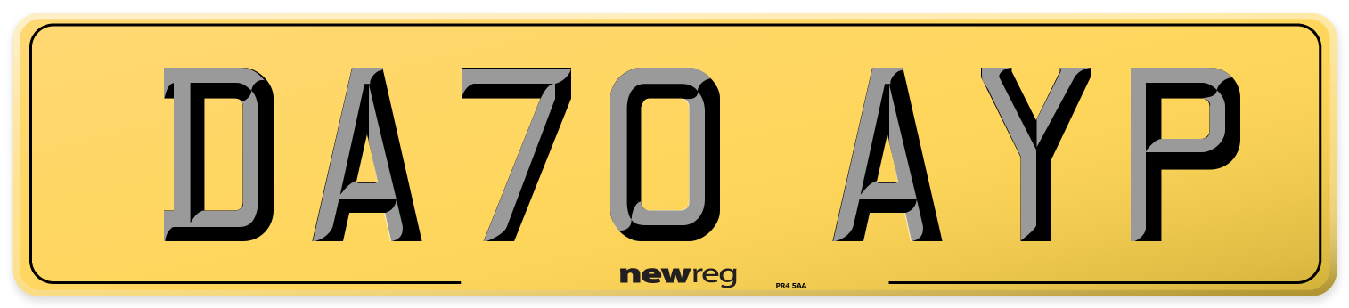 DA70 AYP Rear Number Plate