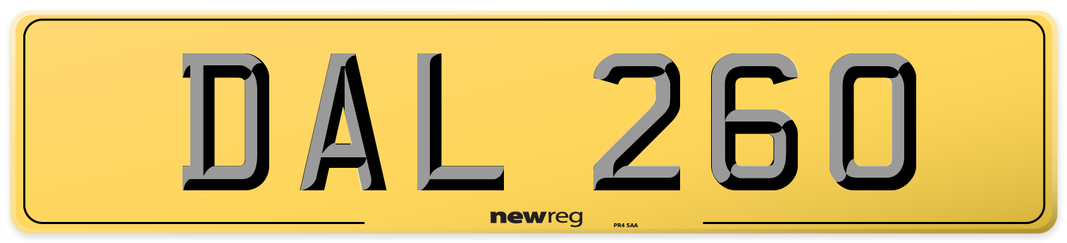 DAL 260 Rear Number Plate