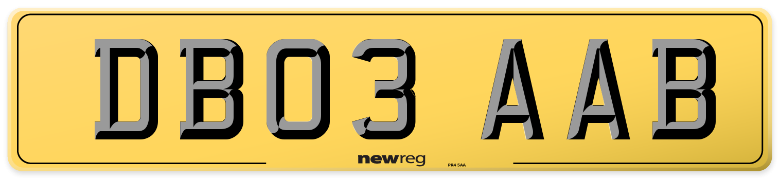 DB03 AAB Rear Number Plate
