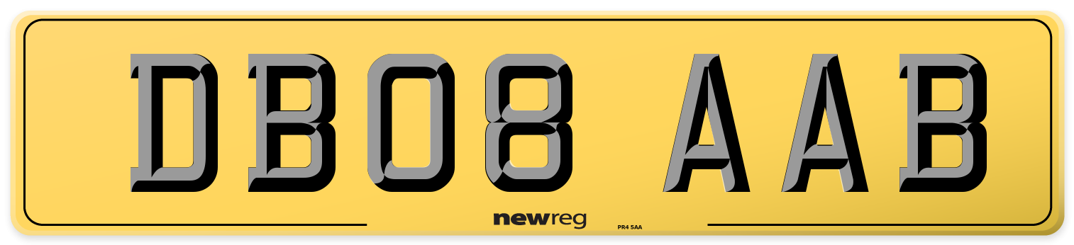DB08 AAB Rear Number Plate