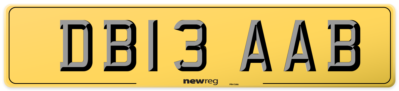 DB13 AAB Rear Number Plate