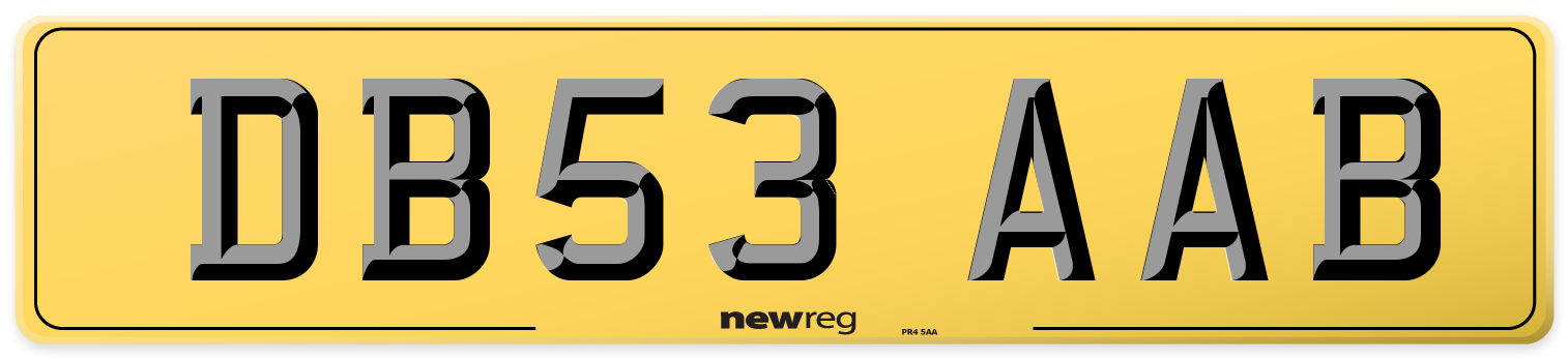 DB53 AAB Rear Number Plate