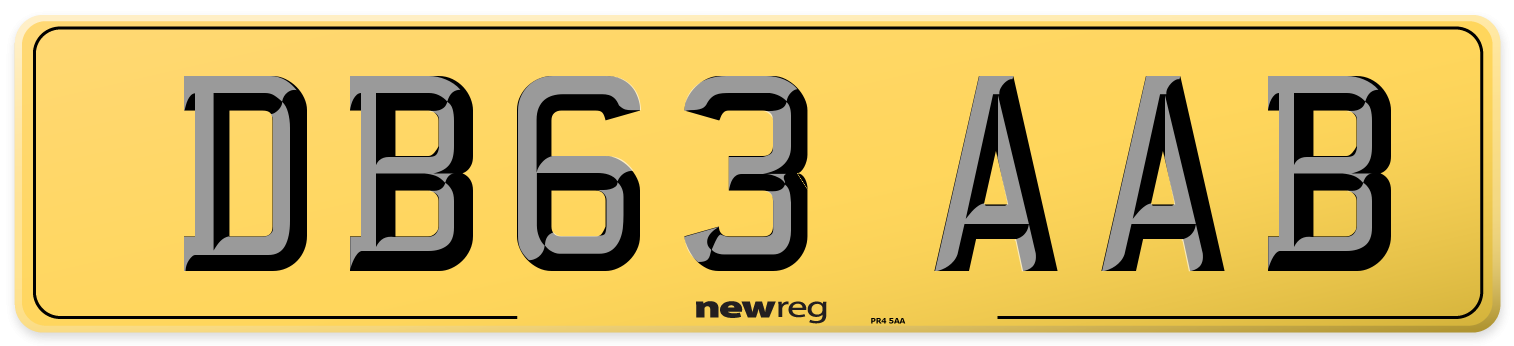 DB63 AAB Rear Number Plate