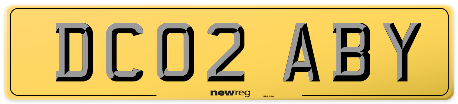 DC02 ABY Rear Number Plate
