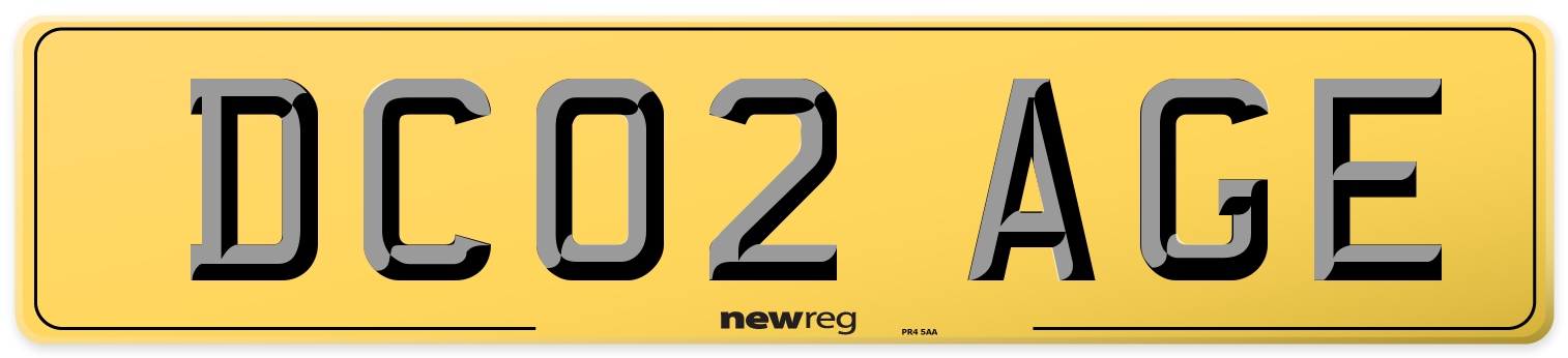 DC02 AGE Rear Number Plate