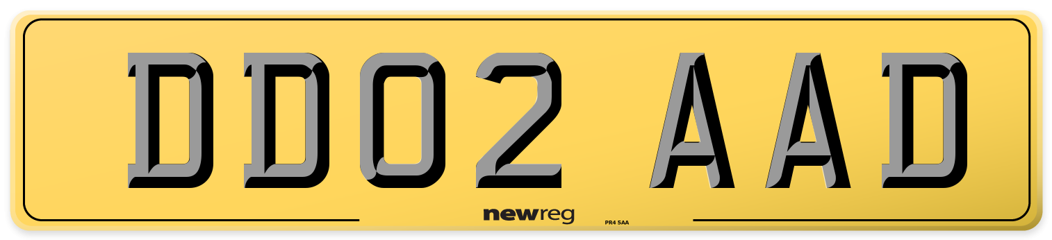 DD02 AAD Rear Number Plate