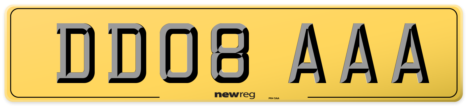 DD08 AAA Rear Number Plate