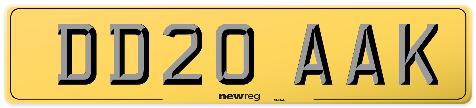 DD20 AAK Rear Number Plate