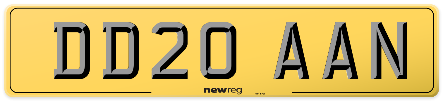 DD20 AAN Rear Number Plate