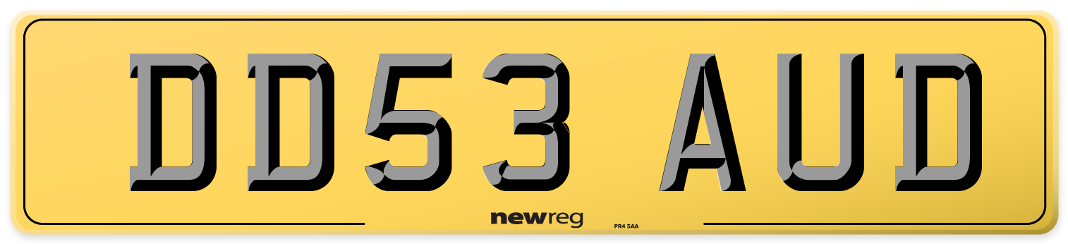DD53 AUD Rear Number Plate