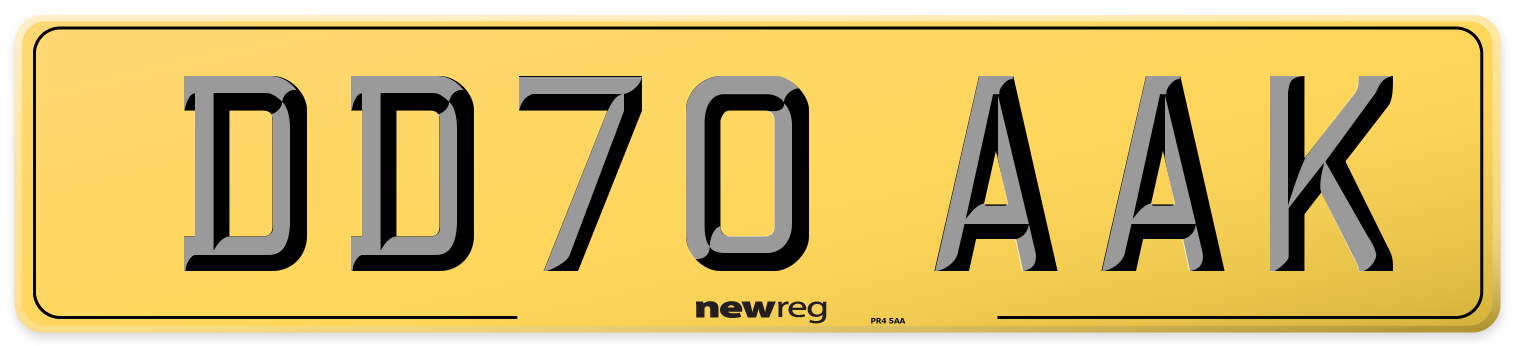 DD70 AAK Rear Number Plate