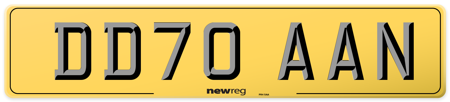DD70 AAN Rear Number Plate