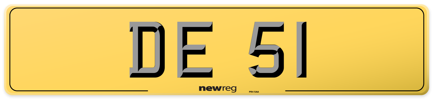 DE 51 Rear Number Plate