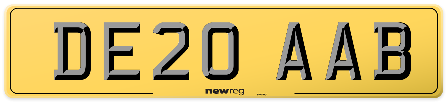 DE20 AAB Rear Number Plate