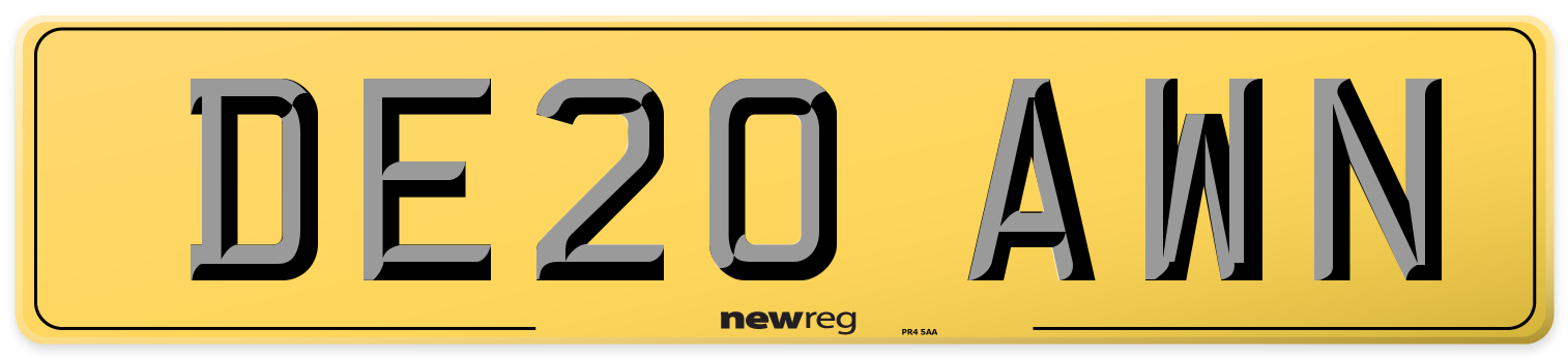DE20 AWN Rear Number Plate