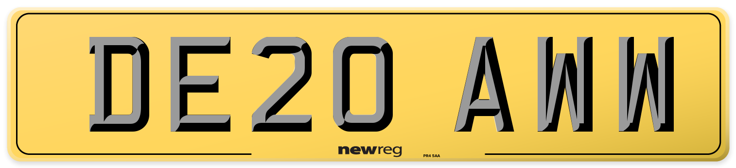 DE20 AWW Rear Number Plate