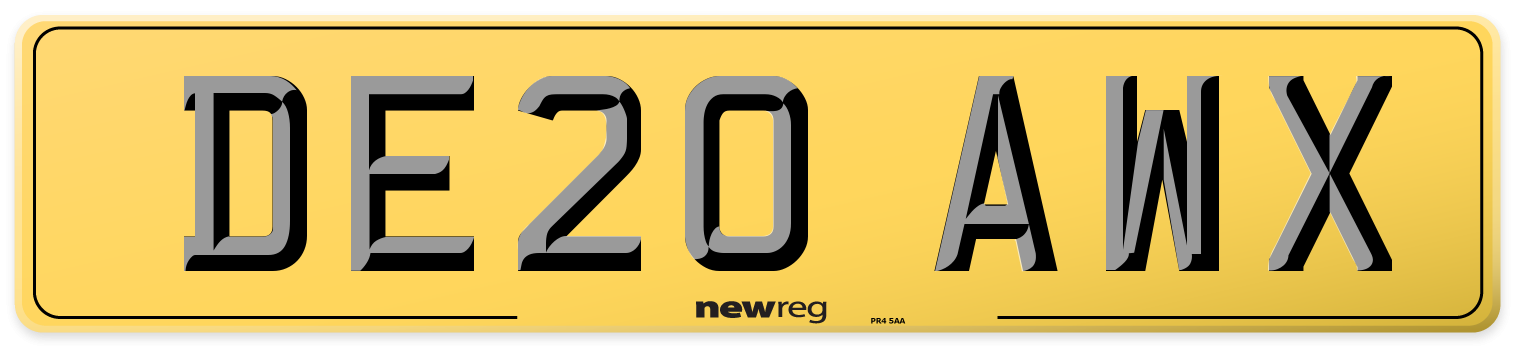 DE20 AWX Rear Number Plate