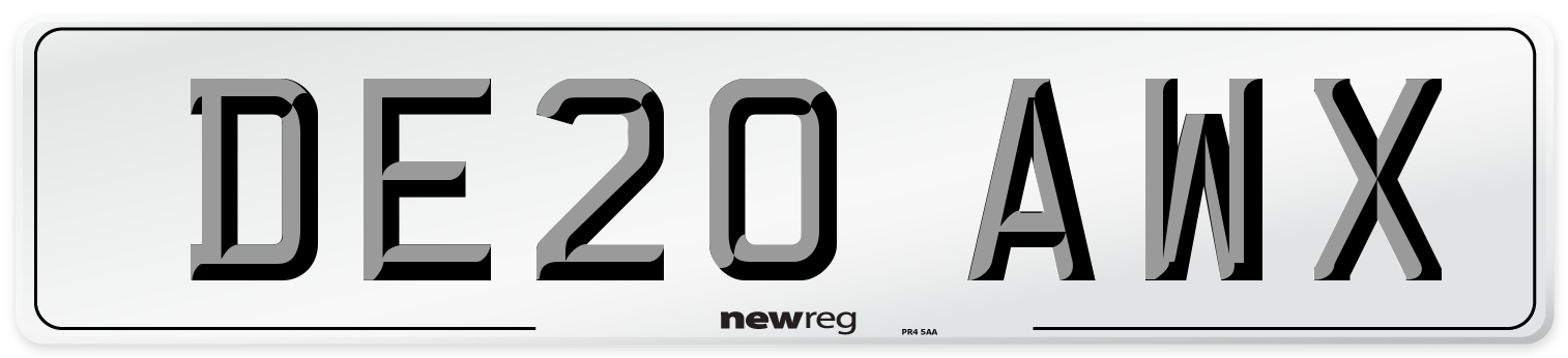 DE20 AWX Front Number Plate