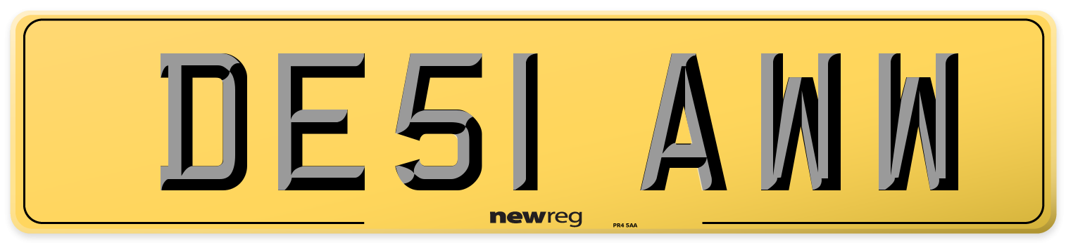 DE51 AWW Rear Number Plate